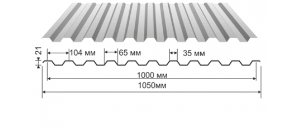 Профнастил оцинкованный С-21 1050x3000 купить недорого в Ловцах